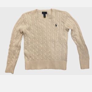 ✨ Polo Ralph Lauren Girls XL 16 Cream Cable Knit Sweater 🐴 Cotton Logo ✨